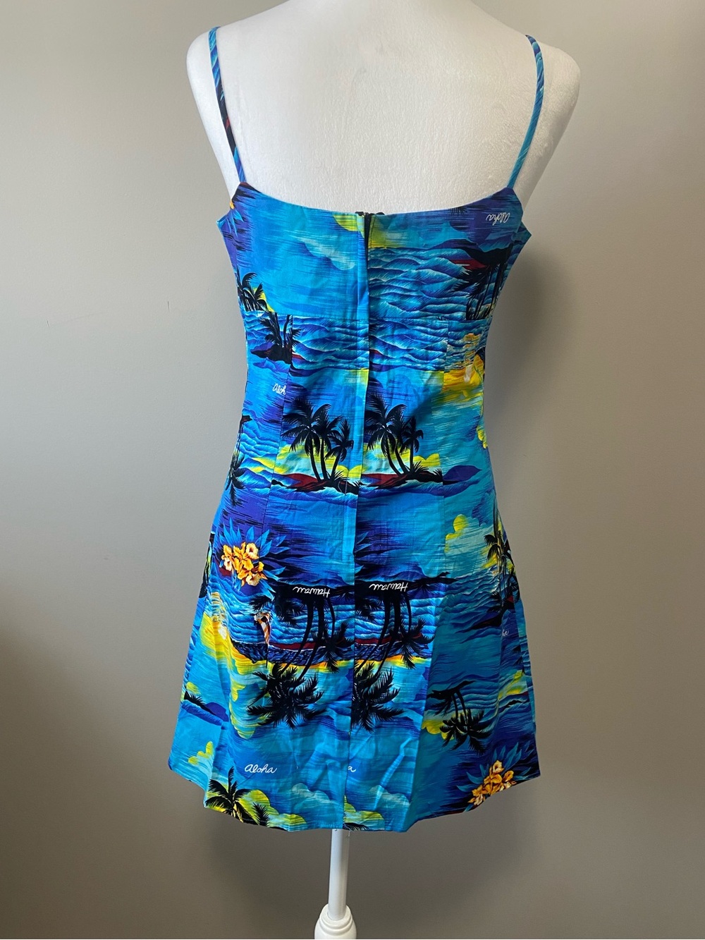 Royal Creations - Blue Tropical-Print Spaghetti-Strap Mini Dress - Picture 2 of 9